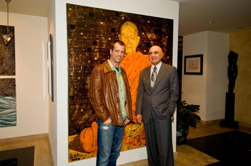 Tim Sabatino and Robert Shapiro after installing Tim's masterpiece, "Monk"